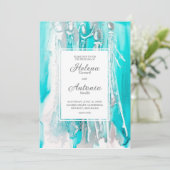 ターコイズティール(緑がかった色)抽象芸術結婚式招待状 招待状 (スタンド正面)