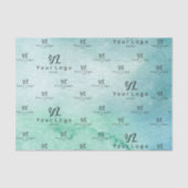 ターコイズティール（緑がかった色）水彩画ロゴ事業包装 薄葉紙 (正面)