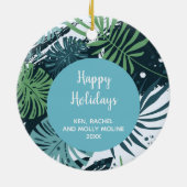 ターコイズティール(緑がかった色)熱帯クリスマス セラミックオーナメント (裏面)