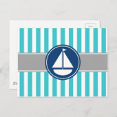 ターコイズティール（緑がかった色）航海のシルボーストライプト ポストカード (正面/裏面)
