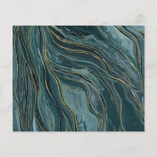 ターコイズティール（緑がかった色）金ゴールド写真ウェディング日付を保存 (裏面)