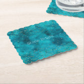 ターコイズティール（緑がかった色）金ゴールド輝 ペーパーコースター (アングル)