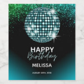 ターコイズディスコグリッターダンスハッピーバースデー ワインラベル (シングルラベル)