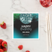 ターコイズディスコグリッターダンスパーティー誕生日 スタンダードカクテルナプキン (インサイチュ)