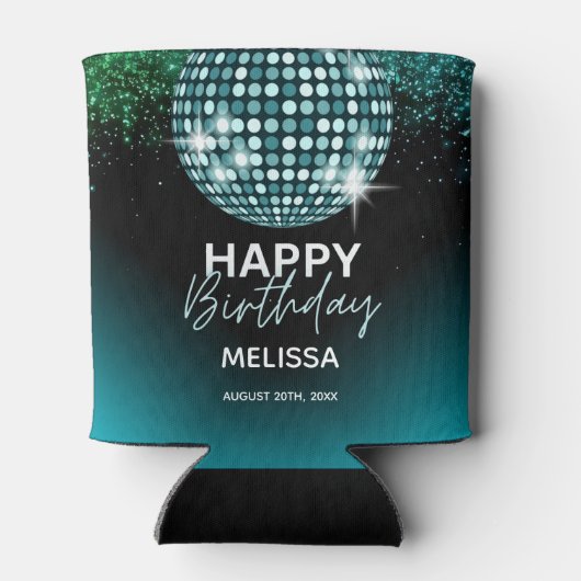 ターコイズディスコグリッターダンスパーティー誕生日 缶クーラー (裏面)