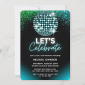 ターコイズディスコグリッター誕生日おめでとう 招待状 (正面)