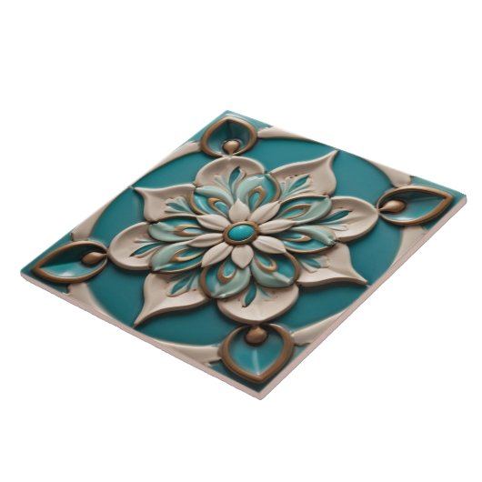 ターコイズデイジーフラワーフェイクレリーフ、 浮き彫りボホフローラ タイル (側面)