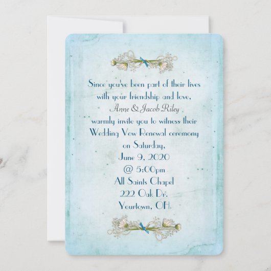 ターコイズデイジーマクロの裂けたエッジ紙 招待状 (裏面)