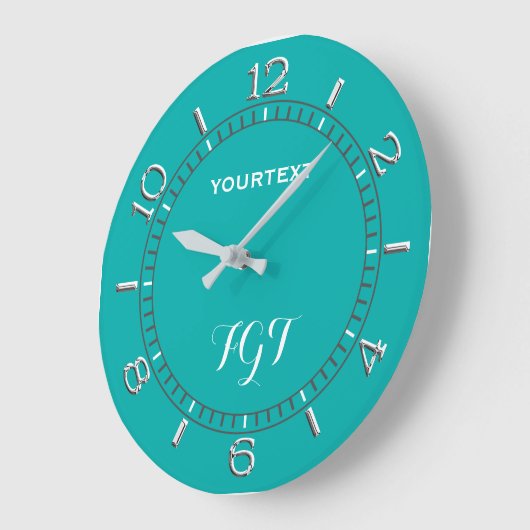 ターコイズデコールダイヤルパーソナライズされた簡単 ラージ壁時計 (傾斜)