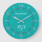ターコイズデコールダイヤルパーソナライズされた簡単 ラージ壁時計 (正面)