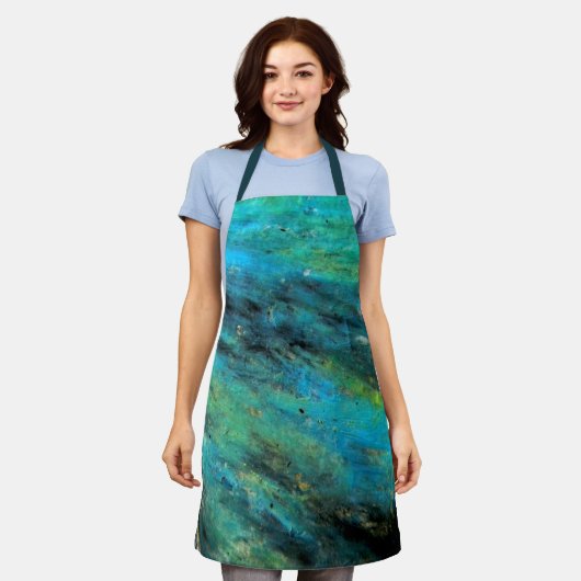 ターコイズデザイン エプロン (着用した状態)