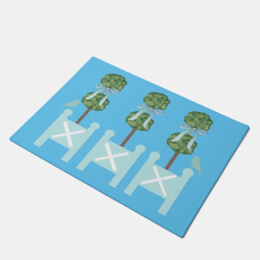 ターコイズトピアリーバード装飾用クッション ドアマット (アングル)