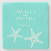 ターコイズトロピモダンカルヒトデビーチ結婚式 ストーンコースター (正面)