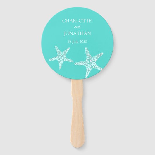 ターコイズトロピモダンカルヒトデビーチ結婚式 ハンドファン (正面)