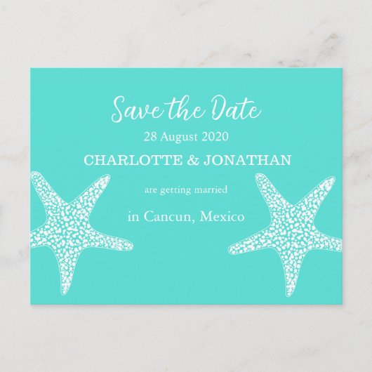 ターコイズトロピモダンカルヒトデビーチ結婚式 ポストカード (正面)