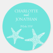 ターコイズトロピモダンカルヒトデビーチ結婚式 ラウンドシール (正面)