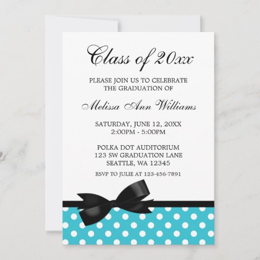 ターコイズドットブラックリボン卒業発表 招待状 (正面)