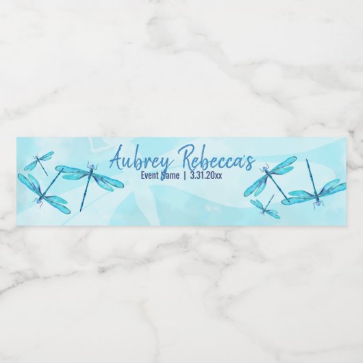 ターコイズドラゴンフライウォーターボトルラベルに名前を書く ペットボトルラベル (シングルラベル)