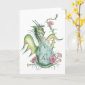ターコイズドラゴン – グリーティングカード (黄色い花)