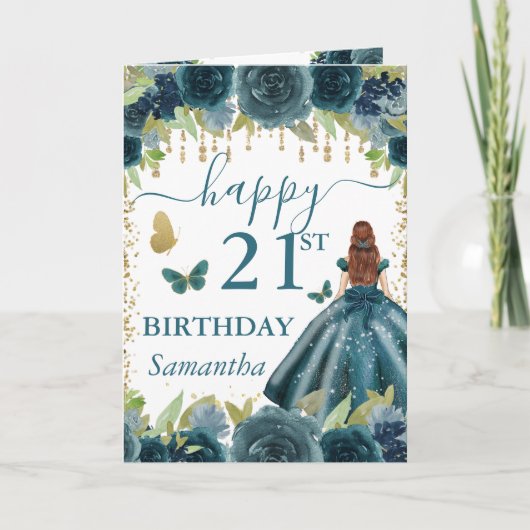 ターコイズドレス 赤毛のプリンセス 誕生日 カード (正面)