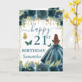 ターコイズドレス 赤毛のプリンセス 誕生日 カード (黄色い花)