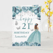 ターコイズドレス 赤毛のプリンセス 誕生日 カード (黄色い花)