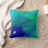 ターコイズネイビーブルーフルードアートスワーズマーブリング クッション (ブランケット)