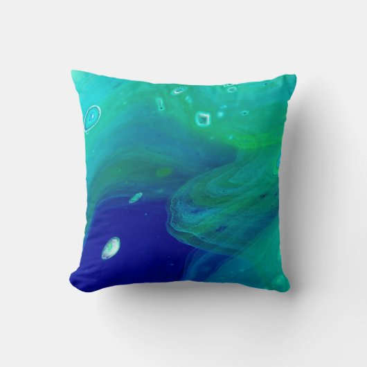 ターコイズネイビーブルーフルードアートスワーズマーブリング クッション (正面)