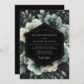 ターコイズノワール フローラル ウェディング 招待状 (正面/裏面)