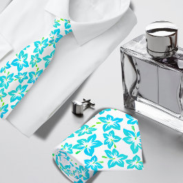 ターコイズハイビスカスハワイアンパターン ネクタイ