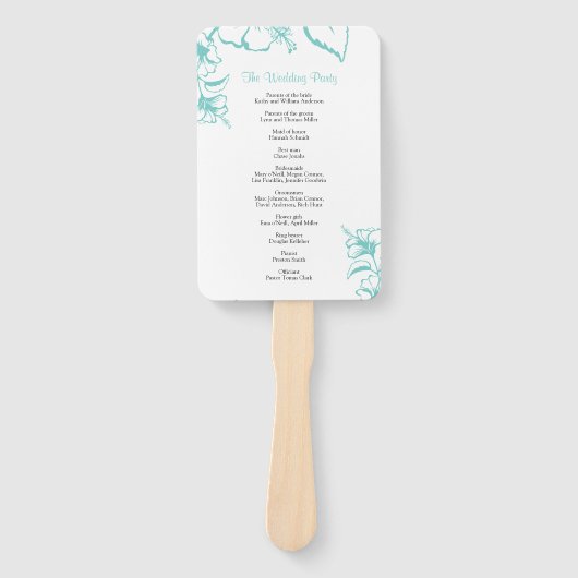 ターコイズハイビスカスフラワービーチ結婚式プログラム ハンドファン (正面)