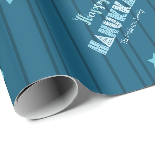 ターコイズハッピーハヌカータイポグラフィスターズネームおもしろい ラッピングペーパー (ロールコーナー)