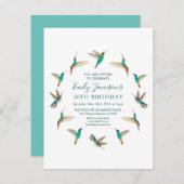ターコイズハミングバード誕生日招待状 ノートカード (正面/裏面)