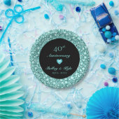 ターコイズハートとダイヤモンド – 記念日 ペーパープレート (パーティー)