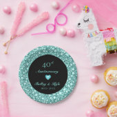 ターコイズハートとダイヤモンド – 記念日 ペーパープレート (パーティー)