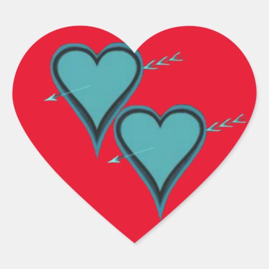 ターコイズハートと矢印 ハートシール (正面)