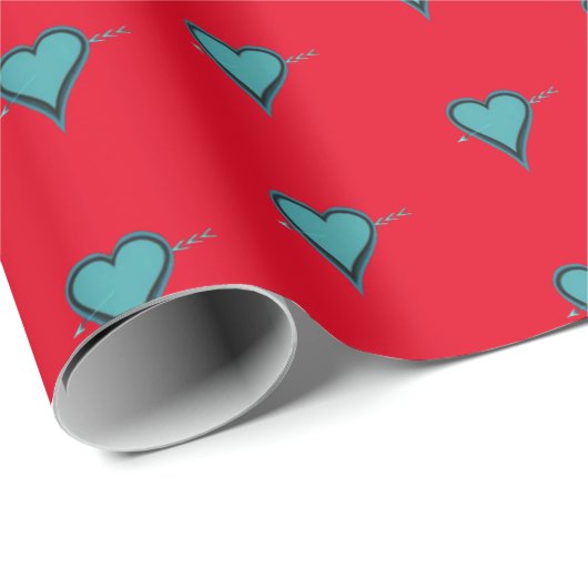 ターコイズハートと矢印 ラッピングペーパー (ロールコーナー)