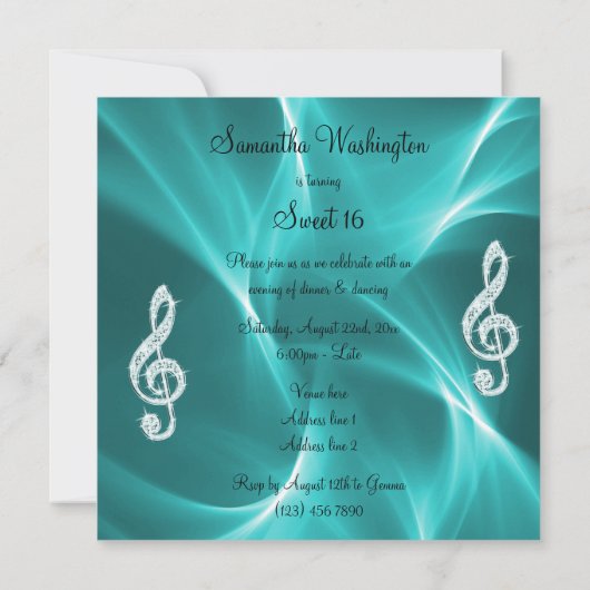 ターコイズハートスイート16誕生日 招待状 (裏面)