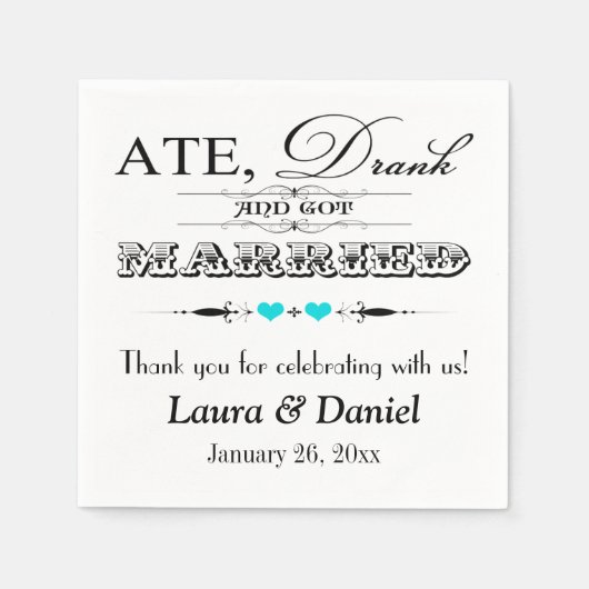 ターコイズハートス結婚クルズのナプキン スタンダードカクテルナプキン (正面)