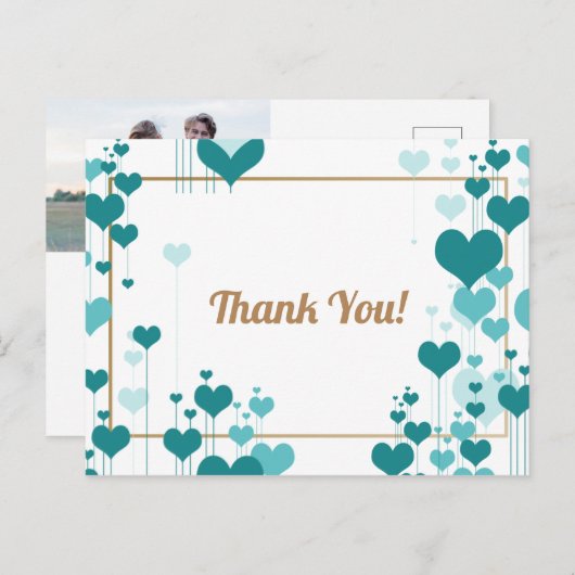 ターコイズハートデザインありがとう ポストカード (正面/裏面)