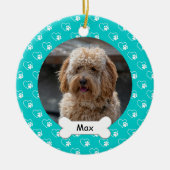 ターコイズハートポーズカスタムペットワン子犬の写真 セラミックオーナメント (正面)