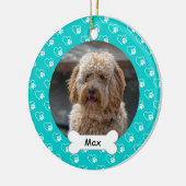 ターコイズハートポーズカスタムペットワン子犬の写真 セラミックオーナメント (左)