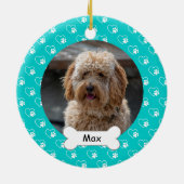 ターコイズハートポーズカスタムペットワン子犬の写真 セラミックオーナメント (裏面)