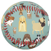 ターコイズバックグランド犬パターン。 ソフトボール (正面左)