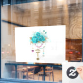 ターコイズバラと鍵 ウィンドウサイン (カフェ窓)