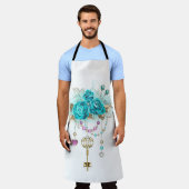 ターコイズバラと鍵 エプロン (着用した状態)
