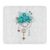 ターコイズバラと鍵 カッティングボード (正面)