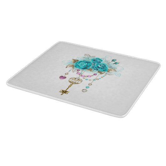 ターコイズバラと鍵 カッティングボード (角)