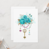 ターコイズバラと鍵 カード (正面/裏面インサイチュ)