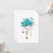 ターコイズバラと鍵 カード (正面/裏面インサイチュ)